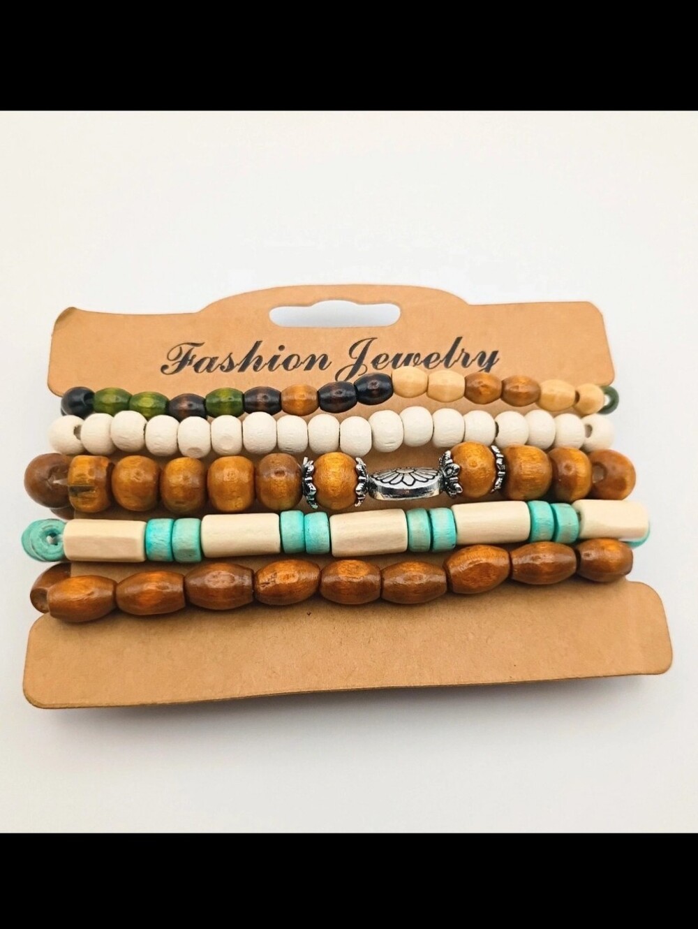 Boho Wooden Bead Bracelet Set (5 Pack)
